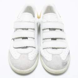 Pre Owned Isabel Marant White/Gold Leather And Suede Étoile Beth Graffiti Low Top Sneakers Size 39