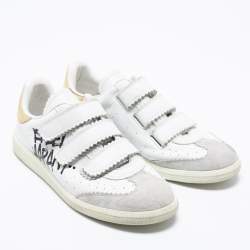 Pre Owned Isabel Marant White/Gold Leather And Suede Étoile Beth Graffiti Low Top Sneakers Size 39