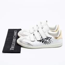 Pre Owned Isabel Marant White/Gold Leather And Suede Étoile Beth Graffiti Low Top Sneakers Size 39