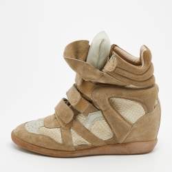 Pre Owned Isabel Marant Grey Suede and Leather Bekett Wedge High Top Sneakers Size 41