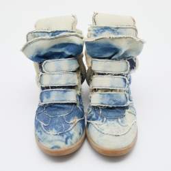 Pre Owned Isabel Marant Two Tone Denim Bekett Wedge Sneakers Size 41