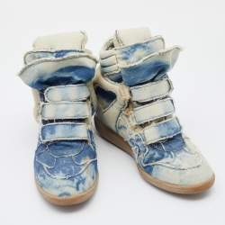 Pre Owned Isabel Marant Two Tone Denim Bekett Wedge Sneakers Size 41