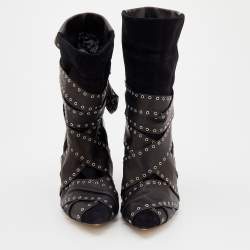Pre Owned Isabel Marant Black Leather And Suede Eyelet Embellished Ankle Wrap Boots Size 41