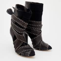 Pre Owned Isabel Marant Black Leather And Suede Eyelet Embellished Ankle Wrap Boots Size 41