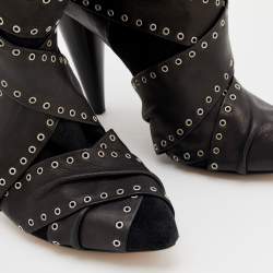 Pre Owned Isabel Marant Black Leather And Suede Eyelet Embellished Ankle Wrap Boots Size 41