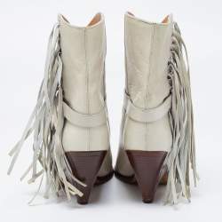 Isabel Marant Grey Leather Fringe Detail Loffen Ankle Length Boots Size 37