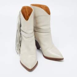 Isabel Marant Grey Leather Fringe Detail Loffen Ankle Length Boots Size 37