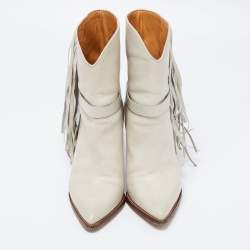 Isabel Marant Grey Leather Fringe Detail Loffen Ankle Length Boots Size 37
