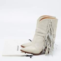Isabel Marant Grey Leather Fringe Detail Loffen Ankle Length Boots Size 37