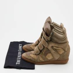 Pre Owned Isabel Marant Olive Green/Brown Suede And Leather Bekett Wedge Sneakers Size 38