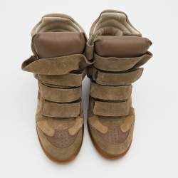 Pre Owned Isabel Marant Olive Green/Brown Suede And Leather Bekett Wedge Sneakers Size 38