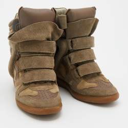 Pre Owned Isabel Marant Olive Green/Brown Suede And Leather Bekett Wedge Sneakers Size 38