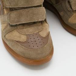 Pre Owned Isabel Marant Olive Green/Brown Suede And Leather Bekett Wedge Sneakers Size 38