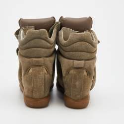 Pre Owned Isabel Marant Olive Green/Brown Suede And Leather Bekett Wedge Sneakers Size 38