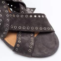 Pre Owned Isabel Marant Grey Eyelet Suede Anaid Cross Strap Wrap Around Sandals Size 40