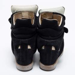 Pre Owned Isabel Marant Beige/Black Canvas And Suede Beckett Wedge Sneakers Size 38
