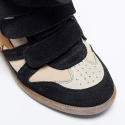 Pre Owned Isabel Marant Beige/Black Canvas And Suede Beckett Wedge Sneakers Size 38