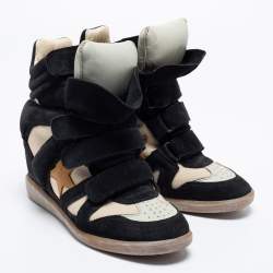 Pre Owned Isabel Marant Beige/Black Canvas And Suede Beckett Wedge Sneakers Size 38