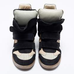 Pre Owned Isabel Marant Beige/Black Canvas And Suede Beckett Wedge Sneakers Size 38