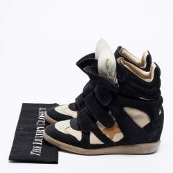 Pre Owned Isabel Marant Beige/Black Canvas And Suede Beckett Wedge Sneakers Size 38