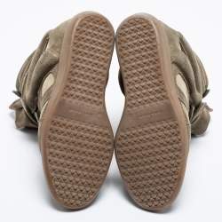 Pre Owned Isabel Marant Olive Green/Brown Suede and Leather Bekett Wedge High-Top Sneakers Size 38