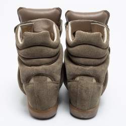 Pre Owned Isabel Marant Olive Green/Brown Suede and Leather Bekett Wedge High-Top Sneakers Size 38