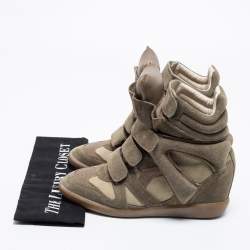 Pre Owned Isabel Marant Olive Green/Brown Suede and Leather Bekett Wedge High-Top Sneakers Size 38