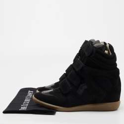 Pre Owned Isabel Marant Black Suede And Leather Bekett Wedge Sneakers Size 38
