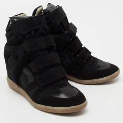 Pre Owned Isabel Marant Black Suede And Leather Bekett Wedge Sneakers Size 38