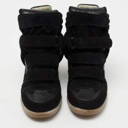 Pre Owned Isabel Marant Black Suede And Leather Bekett Wedge Sneakers Size 38