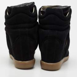 Pre Owned Isabel Marant Black Suede And Leather Bekett Wedge Sneakers Size 38
