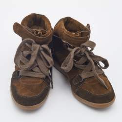 Pre Owned Isabel Marant Olive Green Suede Bobby Wedge Sneakers Size 36