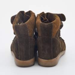 Pre Owned Isabel Marant Olive Green Suede Bobby Wedge Sneakers Size 36