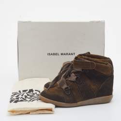 Pre Owned Isabel Marant Olive Green Suede Bobby Wedge Sneakers Size 36