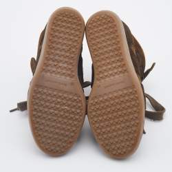 Pre Owned Isabel Marant Olive Green Suede Bobby Wedge Sneakers Size 36