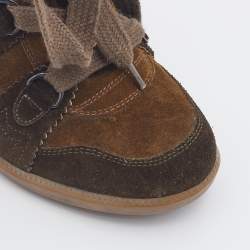 Pre Owned Isabel Marant Olive Green Suede Bobby Wedge Sneakers Size 36