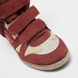 Pre Owned Isabel Marant Brown/Burgundy Suede And Leather Bekett Wedge Sneakers Size 39