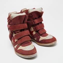 Pre Owned Isabel Marant Brown/Burgundy Suede And Leather Bekett Wedge Sneakers Size 39
