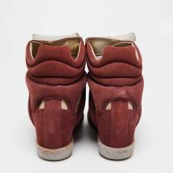 Pre Owned Isabel Marant Brown/Burgundy Suede And Leather Bekett Wedge Sneakers Size 39