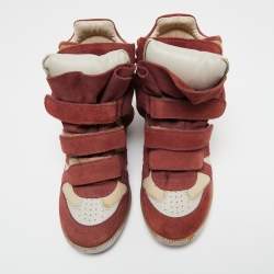 Pre Owned Isabel Marant Brown/Burgundy Suede And Leather Bekett Wedge Sneakers Size 39