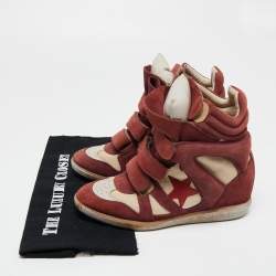 Pre Owned Isabel Marant Brown/Burgundy Suede And Leather Bekett Wedge Sneakers Size 39