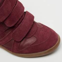 Pre Owned Isabel Marant Red Suede And Leather Bekett Wedge Sneakers Size 38