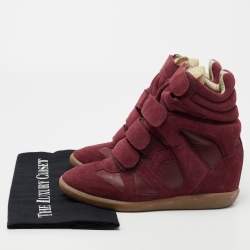 Pre Owned Isabel Marant Red Suede And Leather Bekett Wedge Sneakers Size 38