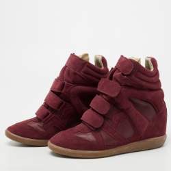 Pre Owned Isabel Marant Red Suede And Leather Bekett Wedge Sneakers Size 38