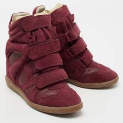 Pre Owned Isabel Marant Red Suede And Leather Bekett Wedge Sneakers Size 38