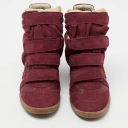Pre Owned Isabel Marant Red Suede And Leather Bekett Wedge Sneakers Size 38