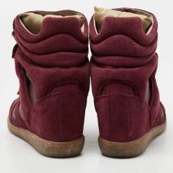 Pre Owned Isabel Marant Red Suede And Leather Bekett Wedge Sneakers Size 38