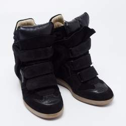 Pre Owned Isabel Marant Black Suede And Leather Bekett High Top Sneakers Size 35