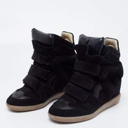Pre Owned Isabel Marant Black Suede And Leather Bekett High Top Sneakers Size 35