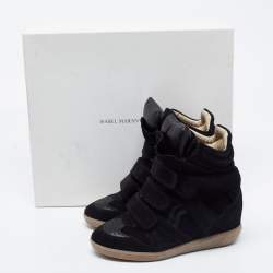 Pre Owned Isabel Marant Black Suede And Leather Bekett High Top Sneakers Size 35